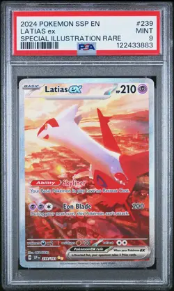 2024 POKEMON SSP EN-SURGING SPARKS SPECIAL ILLUSTRATION RARE LATIAS EX PSA 9 - Image 1