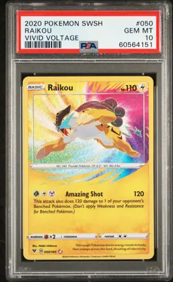 2020 POKEMON SWORD & SHIELD VIVID VOLTAGE #050 RAIKOU PSA 10 - Image 1