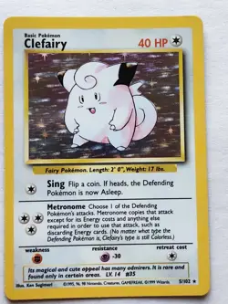 Pokemon TCG Clefairy Base Set Unlimited 1999 5/102 Holo Rare LP Vintage WOTC - Image 1