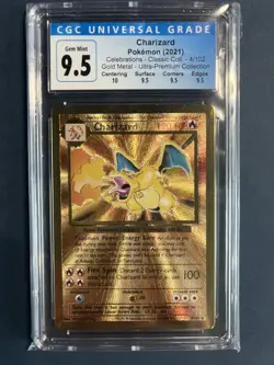CGC 9.5 QUAD+ (Old label) Gold Metal Charizard 4/102 Celebrations Pokemon - Image 1
