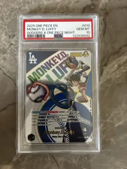 PSA 10 Monkey D Luffy EB02-010 L Dodgers One Piece Night Promo Card English 2025 - Image 1