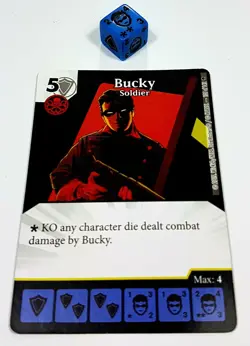 R2015 Wizkids/NECA Dice Masters MARVELT RARE BUCKY Card - SOLDIER + Dice - Image 1