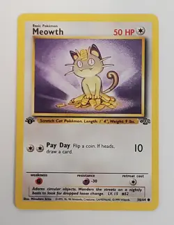 POKEMON MEOWTH 56/64 JUNGLE 1st EDITION COMMON LP-NM - Image 1