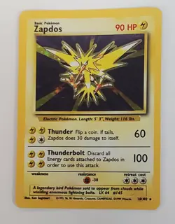 POKEMON ZAPDOS 16/102 HOLO BASE SET UNLIMITED LP-NM - Image 1