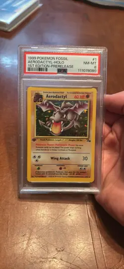 1999 Pokemon Aerodactyl 1/62 1st Edition Holo Card Pre-Release Fossil Psa 8 - Image 1