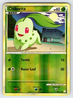 Chikorita 59/123 2010 HeartGold SoulSilver Pokemon Card TCG Reverse Holo - Lp/Mp - Image 1