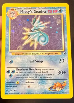 Misty's Seadra SWIRL + Slight Holo Bleed! 9/132 Gym Heroes Pokemon Card - Vlp - Image 3