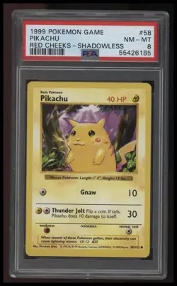 1999 Pokemon Game Pikachu Red Cheeks-Shadowless PSA 8 - Image 1