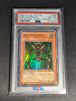 Yu-Gi-Oh! Asian English Man-Eater Bug LOB-108 1st Edition Super Rare PSA 8 NM-MT - Image 1