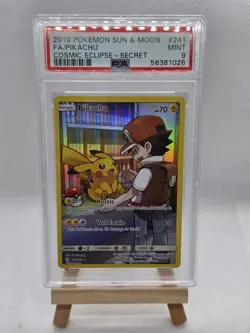 PSA 9 Pikachu Secret 241/236 Sun Moon Cosmic Eclipse Pokemon Card - Image 1
