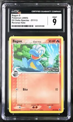 CGC Graded 9 MINT Bagon 57/113 Ex Delta Species Reverse Holo Pokemon Card - Image 1