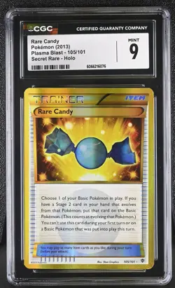 CGC 9 MINT Rare Candy 2013 Plasma Blast 105/101 Secret Rare Holo Pokemon Card - Image 1