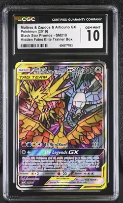 CGC 10 Moltres & Zapdos & Articuno GX SM210 Hidden Fates Promo Pokemon Card - Image 1