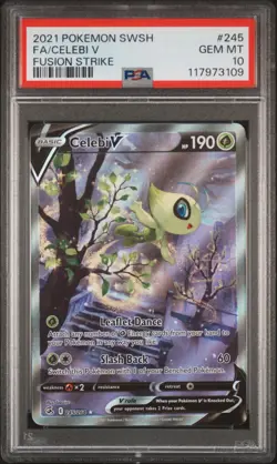 2021 POKEMON SWORD & SHIELD FUSION STRIKE #245 FULL ART/CELEBI V PSA 10 - Image 1