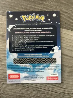 Pokemon Scarlet And Violet Serial Codes Shiny Koraidon or Miraidon UNSCRATCHED! - Image 2