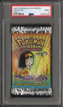 Pokemon TCG 2000 GYM HEROES SEALED FOIL BOOSTER PACK PSA 9 MINT ERIKA - Image 1