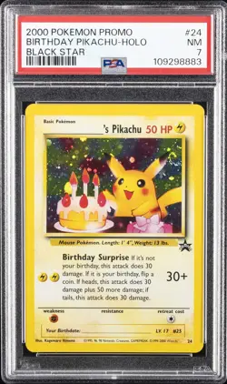 2000 POKEMON PROMO BLACK STAR #24 BIRTHDAY PIKACHU-HOLO PSA 7 - Image 1