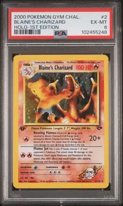 2000 POKEMON GYM CHALLENGE HOLO-1ST EDITION #2 BLAINE'S CHARIZARD PSA 6 - Image 1