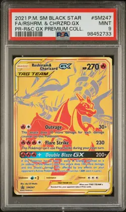 Pokemon PSA 9 Mint Reshiram & Charizard GX SM247 Sun & Moon Black Star Promo - Image 1