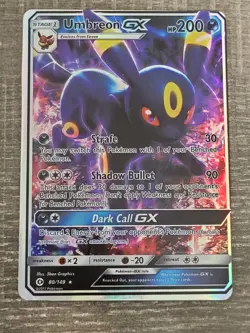Pokemon TCG Unbreon GX Ultra Rare Holo Full Art Sun & Moon Base Set 80/149 LP - Image 1
