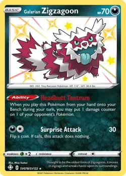 Galarian Zigzagoon - Pokemon TCG Shining Fates SV078/SV122 - LP Shiny Holo Rare - Image 1