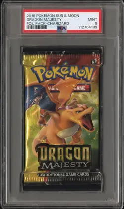2018 POKEMON INT'L SUN & MOON DRAGON MAJESTY FOIL PACK CHARIZARD FOIL PACK PSA 9 - Image 1