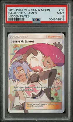 2019 POKEMON SUN & MOON HIDDEN FATES #68 FULL ART/JESSIE & JAMES PSA 9 - Image 1