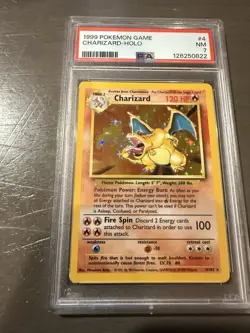 Pokemon 1999 Base Set Charizard #4 Unlimited Holo Rare PSA 7 Near Mint - Image 1