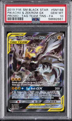 2019 POKEMON SM BLACK STAR PROMO #SM168 FULL ART/PIKACHU & ZEKROM GX PSA 10 - Image 1