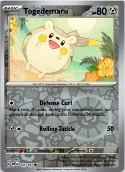 Togedemaru 151/197 | Obsidian Flames | Common Reverse Holo | NM Pokemon Card - Image 1
