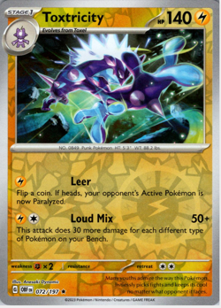 Toxtricity 072/197 | Obsidian Flames | Rare Reverse Holo | NM Pokemon Card - Image 1