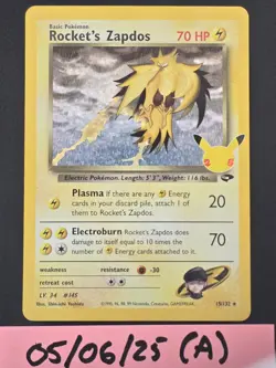 Rocket's Zapdos Holo Pokemon Celebrations Classic Collection TCG Card 15/132 - Image 1