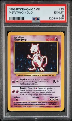 PSA 6 Mewtwo Holo 10/102 Base Set 1999 Pokemon Card - Image 1