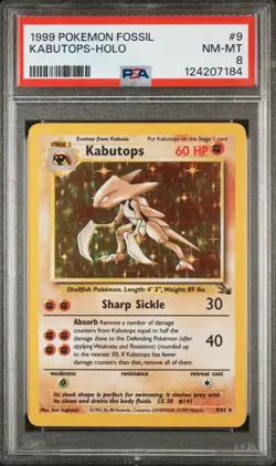 1999 Pokemon Fossil Kabutops #9 English Holo Rare 9/62 - PSA 8 NM-MT - Image 1