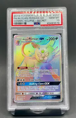 PSA 10 Alolan Persian GX #257 Full Art Secret 2019 Pokemon SM Cosmic Eclipse - Image 1