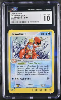 CGC 10 GEM MINT Crawdaunt 2003 EX Dragon 3/97 Holo Rare Pokemon Card - Image 1