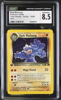 CGC 8.5 Dark Machamp Team Rocket 1st Edition 10/82 Holo Pokemon Card - Image 1