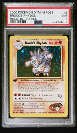 Brock's Rhydon #2 - 1st Edition - 2000 Pokemon Gym Heroes PSA 7 Near Mint WOTC - Image 1