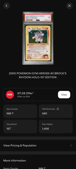 Brock's Rhydon #2 - 1st Edition - 2000 Pokemon Gym Heroes PSA 7 Near Mint WOTC - Image 3