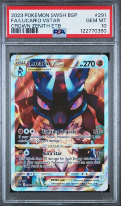 2023 POKEMON SWSH CROWN ZENITH ETB PROMO #291 FULL ART/LUCARIO VSTAR PSA 10 - Image 1