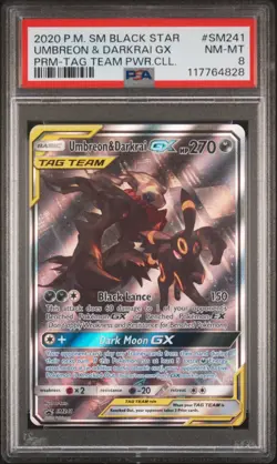 2020 POKEMON SM BLACK STAR PROMO TAG TEAM POWERS COLL UMBREON & DARKRAI GX PSA 8 - Image 1