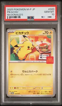 PSA 10 GEM MINT Pikachu 2025 McDonald's Promo 020/M-P Japanese Pokemon Card - Image 1