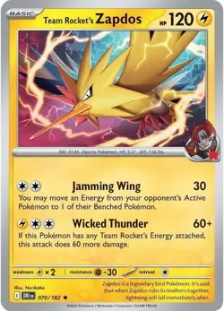 Team Rocket's Zapdos - 070/182 - Holo Rare NM, English Pokemon Destined Rivals - Image 1