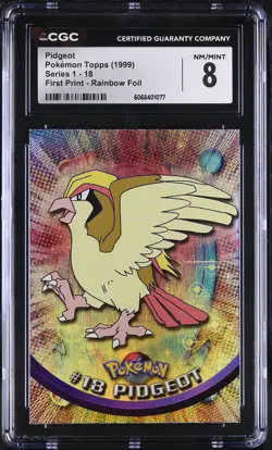 CGC 8 Pidgeot Topps 1999 Series 1 18 Rainbow Foil Pokemon Card - Image 1