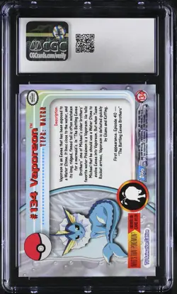 CGC 7.5 Vaporeon Topps 2000 Series 3 134 Rainbow Foil Pokemon Card - Image 2