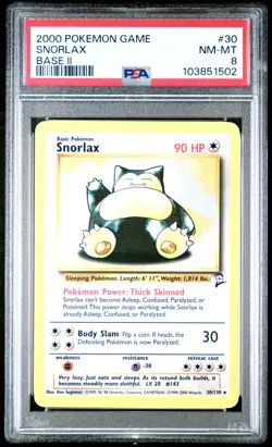 2000 POKEMON BASE SET 2 #30 SNORLAX PSA 8 - Image 1