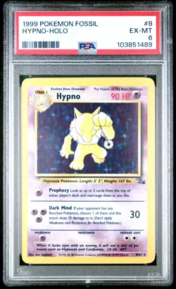 1999 POKEMON FOSSIL #8 HYPNO-HOLO PSA 6 - Image 1