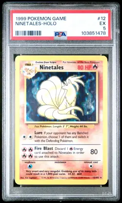 1999 POKEMON BASE SET UNLIMITED #12 NINETALES-HOLO PSA 5 - Image 1