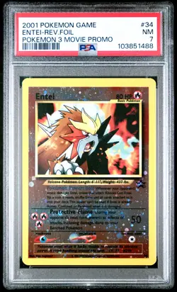 2001 POKEMON GAME MOVIE POKEMON 3 MOVIE PROMO #34 ENTEI-REVERSE FOIL PSA 7 - Image 1