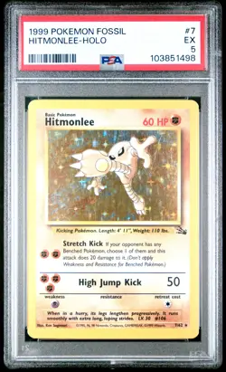 1999 POKEMON FOSSIL #7 HITMONLEE-HOLO PSA 5 - Image 1